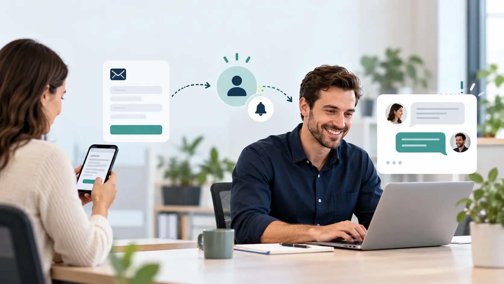 Enquiry routed to a staff member with a reminder and human conversation