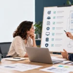 Business owner and developer reviewing a requirements checklist